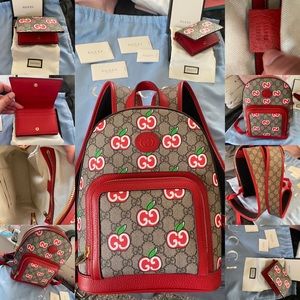 Gucci GG Supreme Monogram Apple Leather Backpack and Bifold Card Case Wallet